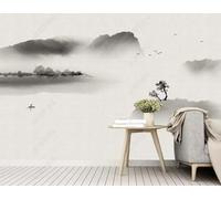XLMING Ink Wash Monochrome Landscape Birds in Flight Trees 3D Wallpaper Luxury Silk Study Dining Feature Sofa Grey Bedroom Living Room Tv Decorative Wall-150cm×105cm