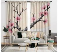 XLMING Ink Wash Pink Cherry Blossoms Curtains Art 3D Wallpaper Premium Textured Silk Study Dining Living Room Bedroom Sofa TV Wall Easy Install-150cm×105cm