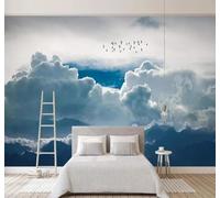 XLMING Ink Wash Sky Clouds Birds in Flight Scenery 3D Wallpaper Luxury Silk Study Dining Feature Sofa Grey Bedroom Living Room Tv Decorative Wall-400cm×280cm