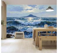 XLMING Island Sunlight Reflection Waves Seascape Art 3D Wallpaper Premium Textured Silk Study Dining Living Room Bedroom Sofa TV Wall Easy Install-300cm×210cm