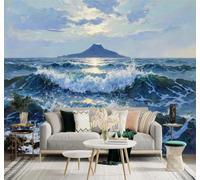 XLMING Island Sunlight Reflection Waves Seascape Art 3D Wallpaper Silky Texture Home Study Office Grey Dining Room Sofa Bedroom Living Room TV Backdrop-300cm×210cm