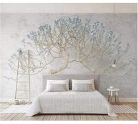 XLMING Italian Nostalgia Vintage Blue Flower Tree 3D Wallpaper Silky Texture Home Study Office Grey Dining Room Sofa Bedroom Living Room TV Backdrop-200cm×140cm