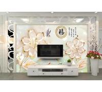 XLMING Jade Carving Flowers Butterflies Small Fish Art 3D Wallpaper Luxury Silk Study Dining Feature Sofa Grey Bedroom Living Room Tv Decorative Wall-300cm×210cm
