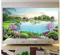 XLMING Lake Flowers Architecture Swan Plants 3D Wallpaper Silky Texture Home Study Office Grey Dining Room Sofa Bedroom Living Room TV Backdrop-250cm×170cm