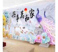XLMING Landscape Birds in Flight Woodland Peacocks Elk 3D Wallpaper Premium Textured Silk Study Dining Living Room Bedroom Sofa TV Wall Easy Install-400cm×280cm