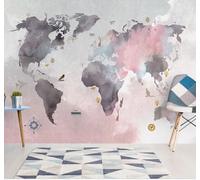 XLMING Large Abstract Hand Drawn Colourful World Map 3D Wallpaper Luxury Home Dining Decor Paste Sofa Living Room The Wall for Bedroom Mural-300cm×210cm