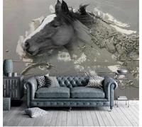 XLMING Large Creative Relief Abstract White Horse 3D Wallpaper Silky Texture Home Study Office Grey Dining Room Sofa Bedroom Living Room TV Backdrop-430cm×300cm