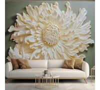 XLMING Large Relief White Chrysanthemum Art 3D Wallpaper Luxury Home Dining Decor Paste Sofa Living Room The Wall for Bedroom Mural-150cm×105cm