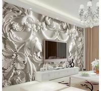 XLMING Large White Relief Plant Flower 3D Wallpaper Premium Textured Silk Study Dining Living Room Bedroom Sofa TV Wall Easy Install-430cm×300cm