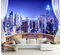 XLMING Large Windows Beautiful City Architecture Night View 3D Wallpaper Luxury Home Dining Decor Paste Sofa Living Room The Wall for Bedroom Mural-250cm×170cm