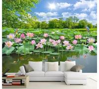 XLMING Lotus Pond Nature Scenery Lotus Landscape 3D Wallpaper Silky Texture Home Study Office Grey Dining Room Sofa Bedroom Living Room TV Backdrop-430cm×300cm