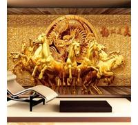 XLMING Luxurious Three Dimensional Embossed Golden Dragon and Steed 3D Wallpaper Silky Texture Home Study Office Grey Dining Room Sofa Bedroom Living Room TV Backdrop-350cm×256cm