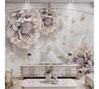 XLMING Luxurious Vintage Three Dimensional Beautiful Peony Butterfly 3D Wallpaper Silky Texture Home Study Office Grey Dining Room Sofa Bedroom Living Room TV Backdrop-430cm×300cm