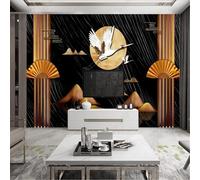 XLMING Luxury Embossed Gold Lines Hills Birds Moon 3D Wallpaper Silky Texture Home Study Office Grey Dining Room Sofa Bedroom Living Room TV Backdrop-250cm×170cm