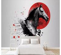 XLMING Minimalist Abstract Three Dimensional Art Black and White Horse 3D Wallpaper Silky Texture Home Study Office Grey Dining Room Sofa Bedroom Living Room TV Backdrop-350cm×256cm