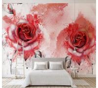 XLMING Minimalist Abstract Watercolour Hand Drawn Red Rose 3D Wallpaper Silky Texture Home Study Office Grey Dining Room Sofa Bedroom Living Room TV Backdrop-400cm×280cm