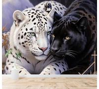 XLMING Minimalist Animals White Snow Leopard Black Leopard Clinging Tightly 3D Wallpaper Premium Textured Silk Study Dining Living Room Bedroom Sofa TV Wall Easy Install-430cm×300cm