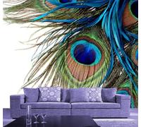 XLMING Minimalist Beautiful Blue Peacock Feathers 3D Wallpaper Luxury Silk Study Dining Feature Sofa Grey Bedroom Living Room Tv Decorative Wall-200cm×140cm