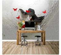 XLMING Minimalist Beautiful Relief Beautiful Woman Butterfly 3D Wallpaper Luxury Home Dining Decor Paste Sofa Living Room The Wall for Bedroom Mural-250cm×170cm