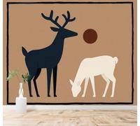 XLMING Minimalist Black and White Deer Sunshine Art 3D Wallpaper Silky Texture Home Study Office Grey Dining Room Sofa Bedroom Living Room TV Backdrop-200cm×140cm