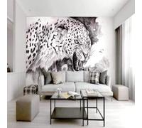 XLMING Minimalist Black and White Sketch Animals Angry Leopard Leopard Print 3D Wallpaper Silky Texture Home Study Office Grey Dining Room Sofa Bedroom Living Room TV Backdrop-200cm×140cm