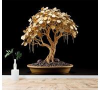 XLMING Minimalist Black Background Understated Luxury Golden Trees Pebbles 3D Wallpaper Silky Texture Home Study Office Grey Dining Room Sofa Bedroom Living Room TV Backdrop-200cm×140cm