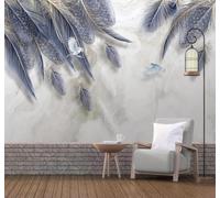 XLMING Minimalist Blue Feathers Birds in Flight Faux Marble 3D Wallpaper Luxury Home Dining Decor Paste Sofa Living Room The Wall for Bedroom Mural-430cm×300cm