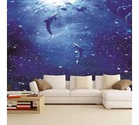 XLMING Minimalist Blue Ocean Dolphins School of Fish 3D Wallpaper Luxury Home Dining Decor Paste Sofa Living Room The Wall for Bedroom Mural-150cm×105cm