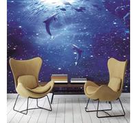 XLMING Minimalist Blue Ocean Dolphins Schools of Fish 3D Wallpaper Premium Textured Silk Study Dining Living Room Bedroom Sofa TV Wall Easy Install-150cm×105cm
