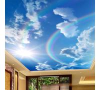 XLMING Minimalist Blue Sky White Clouds Rainbow Sunshine 3D Wallpaper Silky Texture Home Study Office Grey Dining Room Sofa Bedroom Living Room TV Backdrop-250cm×170cm
