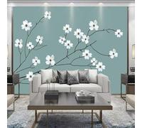 XLMING Minimalist Branches White Flowers Art 3D Wallpaper Luxury Silk Study Dining Feature Sofa Grey Bedroom Living Room Tv Decorative Wall-200cm×140cm