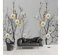 XLMING Minimalist Branches White Flowers Birds 3D Wallpaper Premium Textured Silk Study Dining Living Room Bedroom Sofa TV Wall Easy Install-200cm×140cm