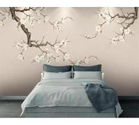 XLMING Minimalist Branches White Plum Blossom Art 3D Wallpaper Luxury Silk Study Dining Feature Sofa Grey Bedroom Living Room Tv Decorative Wall-250cm×170cm