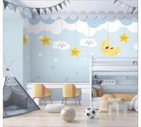 XLMING Minimalist Cartoon Clouds Stars Moon 3D Wallpaper Luxury Silk Study Dining Feature Sofa Grey Bedroom Living Room Tv Decorative Wall-300cm×210cm
