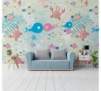 XLMING Minimalist Cartoon Fresh Little Fish Underwater World 3D Wallpaper Silky Texture Home Study Office Grey Dining Room Sofa Bedroom Living Room TV Backdrop-300cm×210cm