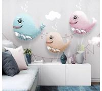 XLMING Minimalist Cartoon Hand Drawn Whale and White Clouds 3D Wallpaper Luxury Home Dining Decor Paste Sofa Living Room The Wall for Bedroom Mural-400cm×280cm