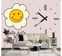 XLMING Minimalist Cartoon Smiley Face Flowers Clock Digital Time 3D Wallpaper Silky Texture Home Study Office Grey Dining Room Sofa Bedroom Living Room TV Backdrop-150cm×105cm