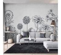 XLMING Minimalist Creative Black and White Plants Flowers 3D Wallpaper Silky Texture Home Study Office Grey Dining Room Sofa Bedroom Living Room TV Backdrop-200cm×140cm
