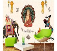 XLMING Minimalist Creative Elephant People Buddha Statue 3D Wallpaper Premium Textured Silk Study Dining Living Room Bedroom Sofa TV Wall Easy Install-250cm×170cm