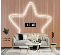 XLMING Minimalist Creative Illuminated Star Shaped Digital Clock with Warm Lighting 3D Wallpaper Silky Texture Home Study Office Grey Dining Room Sofa Bedroom Living Room TV Backdrop-250cm×170cm
