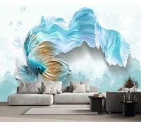 XLMING Minimalist Creative Three Dimensional Blue Little Fish 3D Wallpaper Silky Texture Home Study Office Grey Dining Room Sofa Bedroom Living Room TV Backdrop-150cm×105cm