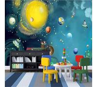 XLMING Minimalist Dreamy Beautiful Starry Sky Cartoon Planet Universe 3D Wallpaper Silky Texture Home Study Office Grey Dining Room Sofa Bedroom Living Room TV Backdrop-200cm×140cm