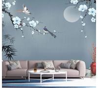 XLMING Minimalist Elegant Flowers and Birds Moon Landscapes 3D Wallpaper Luxury Silk Study Dining Feature Sofa Grey Bedroom Living Room Tv Decorative Wall-200cm×140cm