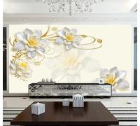 XLMING Minimalist Elegant Large Scale Relief of A Magnolia 3D Wallpaper Luxury Silk Study Dining Feature Sofa Grey Bedroom Living Room Tv Decorative Wall-350cm×256cm