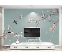 XLMING Minimalist Elegant Pink Blossoms Birds 3D Wallpaper Luxury Silk Study Dining Feature Sofa Grey Bedroom Living Room Tv Decorative Wall-250cm×170cm