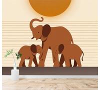 XLMING Minimalist Elephant Family Sunset Lines Warm Tones 3D Wallpaper Premium Textured Silk Study Dining Living Room Bedroom Sofa TV Wall Easy Install-300cm×210cm