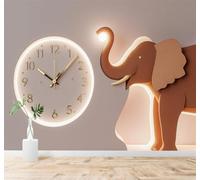XLMING Minimalist Elephant Wall Clock Warm Lighting Art 3D Wallpaper Premium Textured Silk Study Dining Living Room Bedroom Sofa TV Wall Easy Install-150cm×105cm