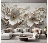 XLMING Minimalist Embossed Three Dimensional Beautiful Flowers 3D Wallpaper Luxury Home Dining Decor Paste Sofa Living Room The Wall for Bedroom Mural-400cm×280cm
