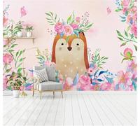 XLMING Minimalist Fresh Aesthetic Little Fox Floral 3D Wallpaper Silky Texture Home Study Office Grey Dining Room Sofa Bedroom Living Room TV Backdrop-250cm×170cm