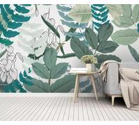 XLMING Minimalist Fresh and Light Green Leaves Watercolour Floral 3D Wallpaper Silky Texture Home Study Office Grey Dining Room Sofa Bedroom Living Room TV Backdrop-150cm×105cm
